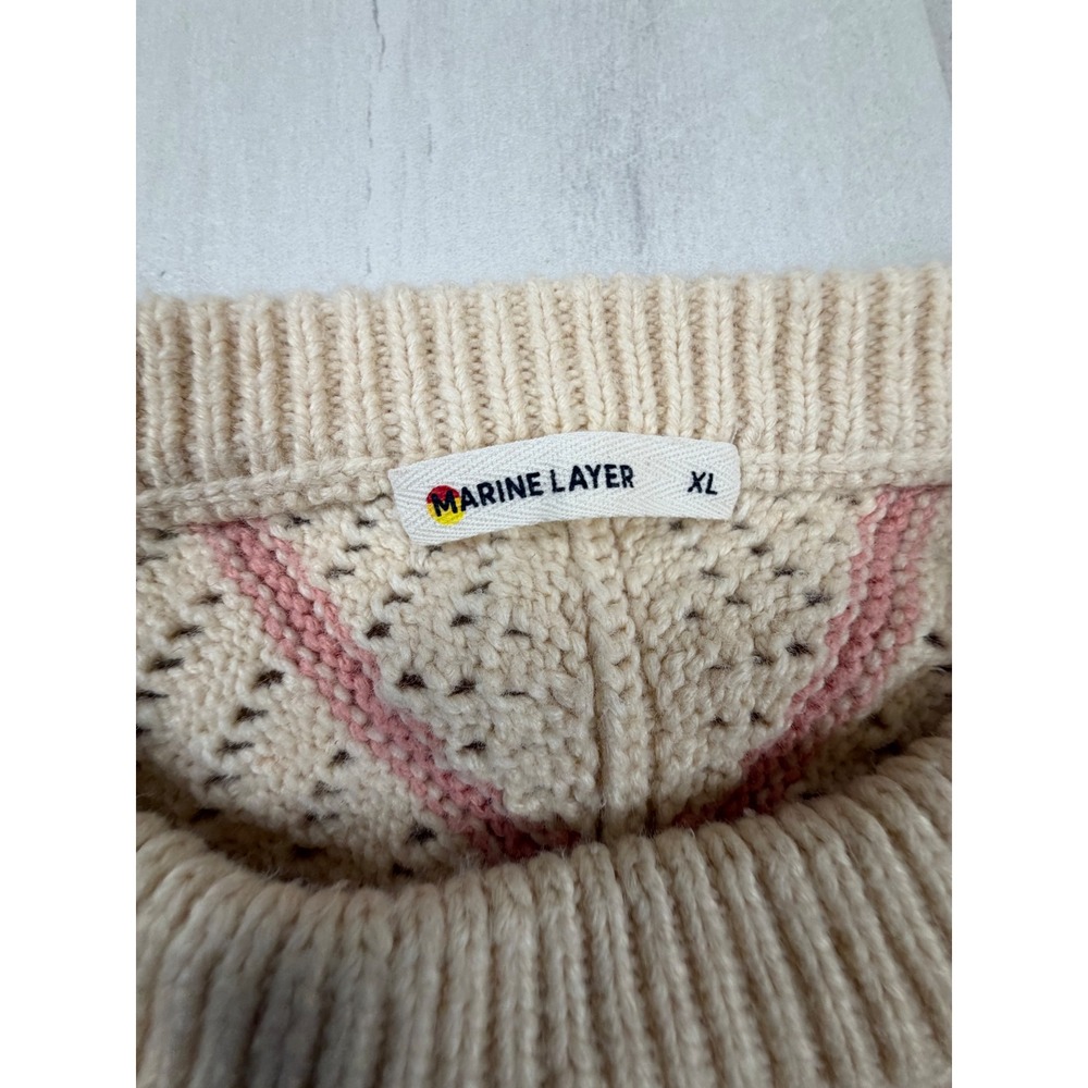 Marine Layer Womens XL Chevron Stripe Pointelle Knit Cotton Merino Wool Sweater - Picture 2 of 9
